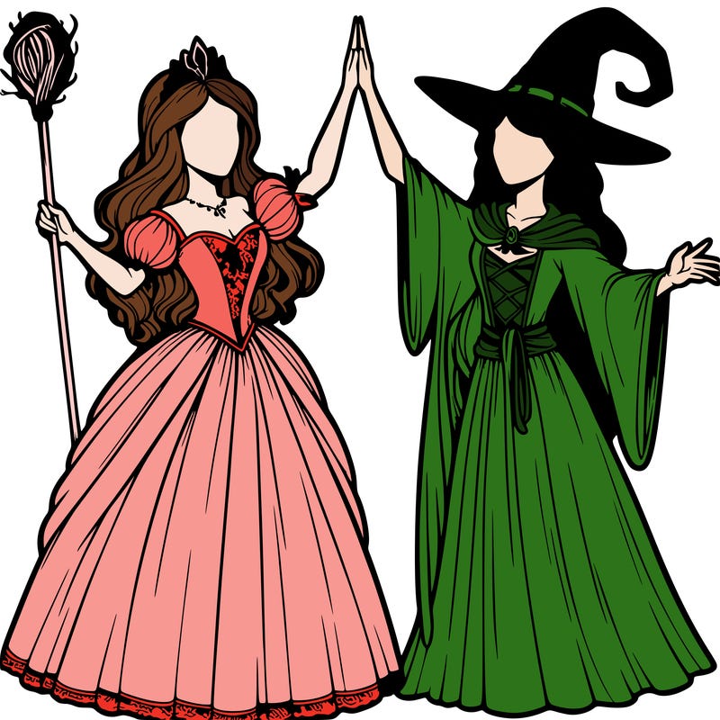 detailed realistic split of a princess and a witch