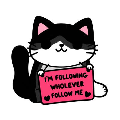 cat with a sign that says i’m following whoever follows me
