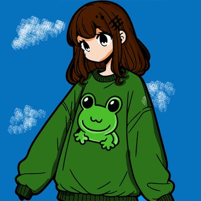 girl wearing frogging sweatshirt