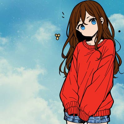 manga teen girl  in a sweater and baggy pants