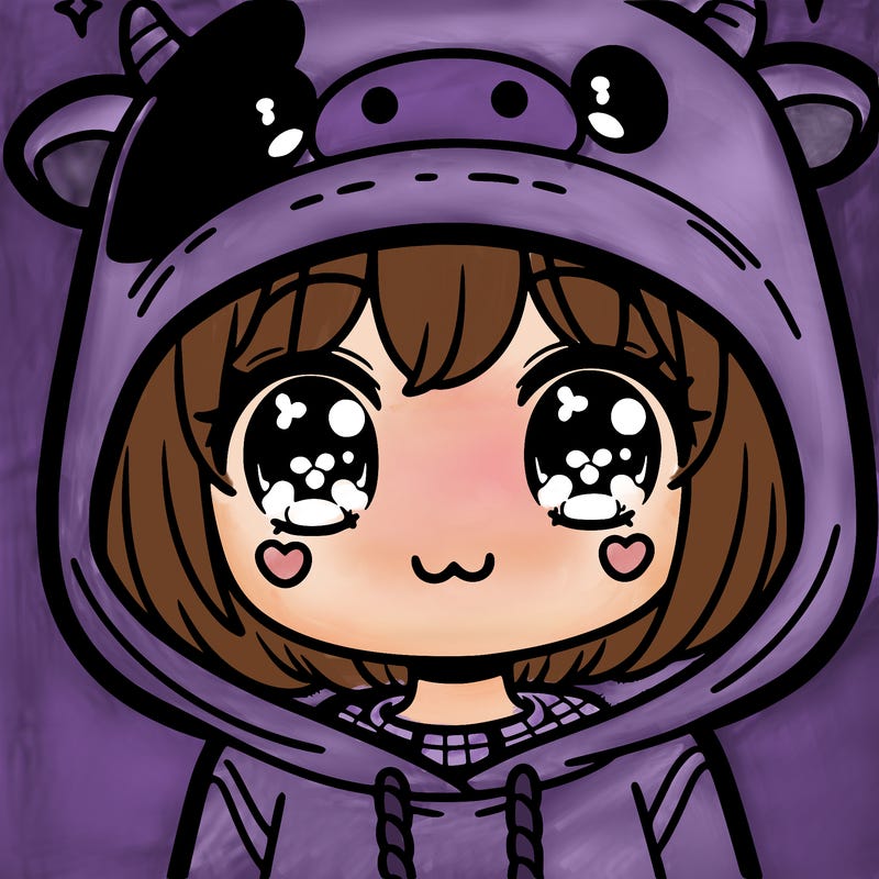 kawaii girl with cow hoodie