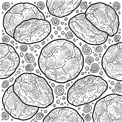 Get ready to color these delightful snickerdoodle cookies, featuring their classic cracked tops and sugary coating. This inviting design promises a sweet and relaxing coloring experience for all ages.