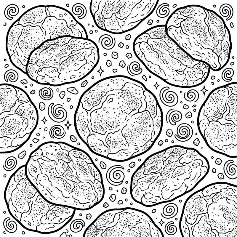 Get ready to color these delightful snickerdoodle cookies, featuring their classic cracked tops and sugary coating. This inviting design promises a sweet and relaxing coloring experience for all ages.