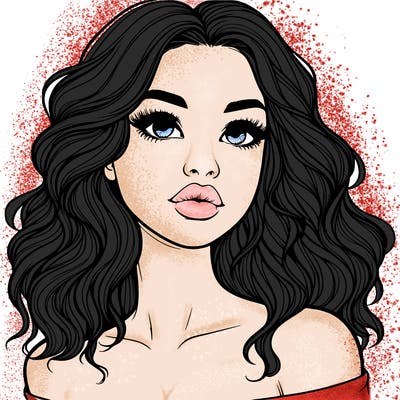 realistic girl with wavy hair and lips