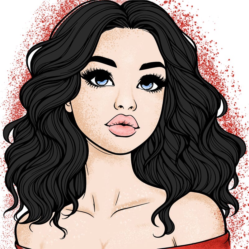 realistic girl with wavy hair and lips