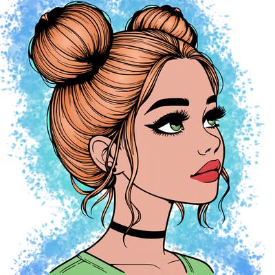 realistic girl with buns on the top of her head