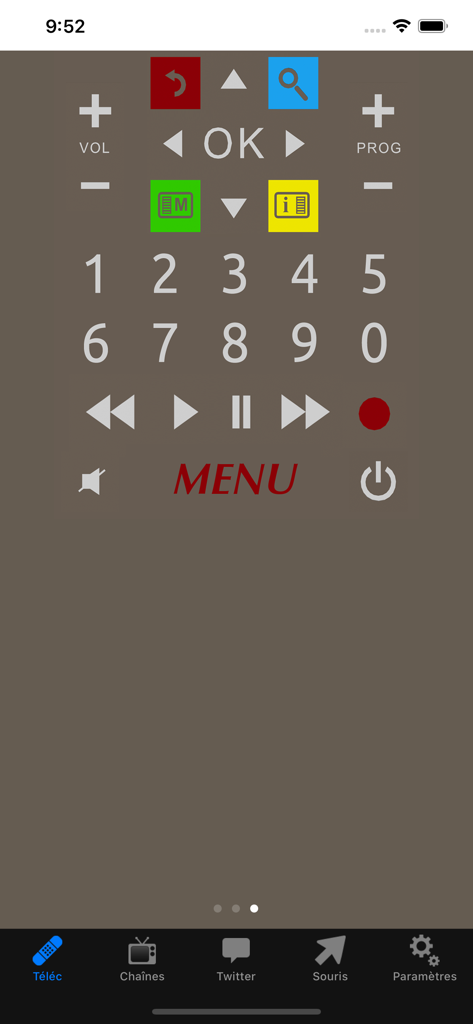 Virtual remote control interface for Freebox with numeric keypad and navigation controls