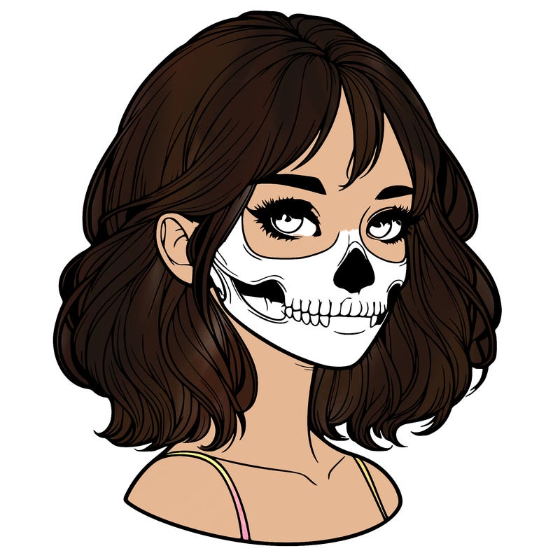realistic girl with skull
