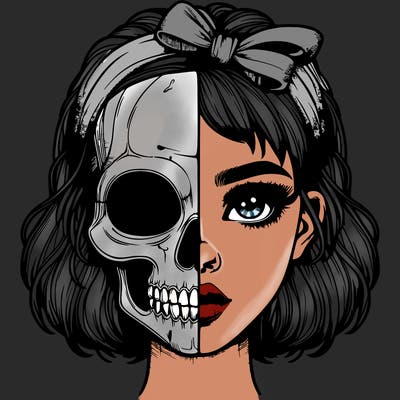realistic girl with half skull mask