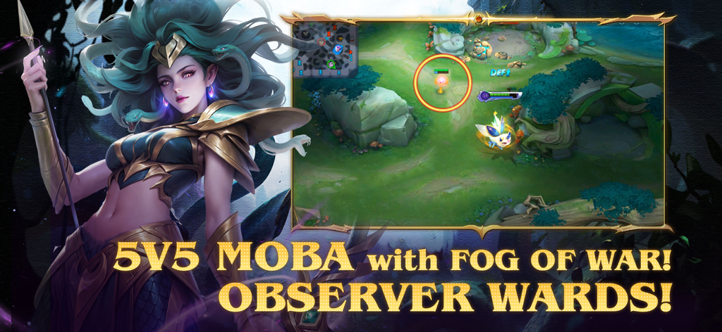 Heroes Evolved - Gameplay MOBA 5v5 di Heroes Evolved con nebbia di guerra e lumi dell'osservatore