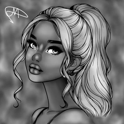 realistic girl with a ponytail on her hair and lips