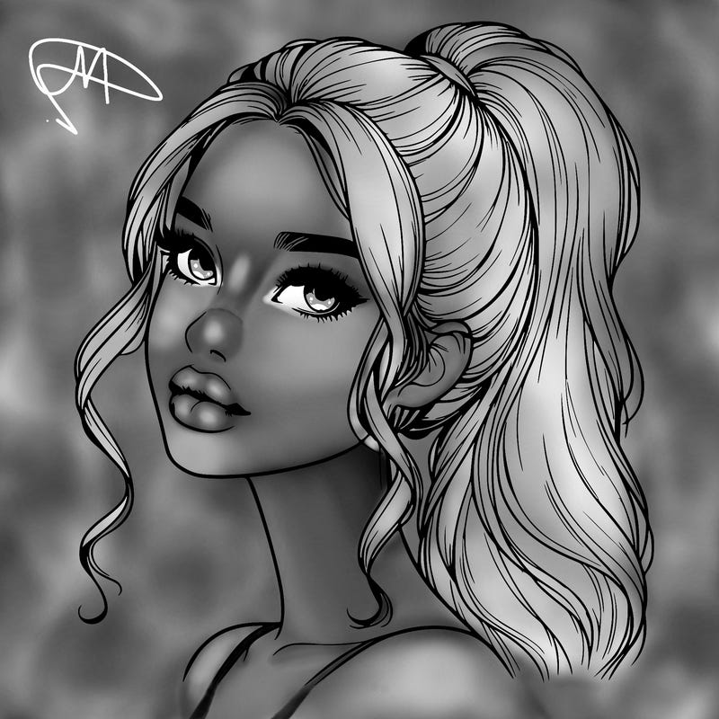 realistic girl with a ponytail on her hair and lips