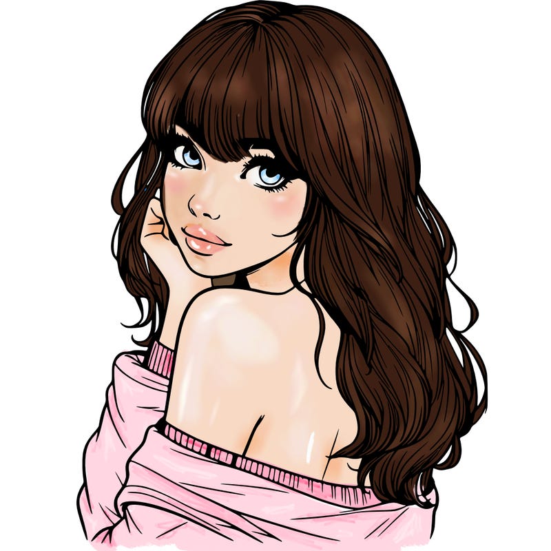 realistic girl with bangs looking over her shoulder