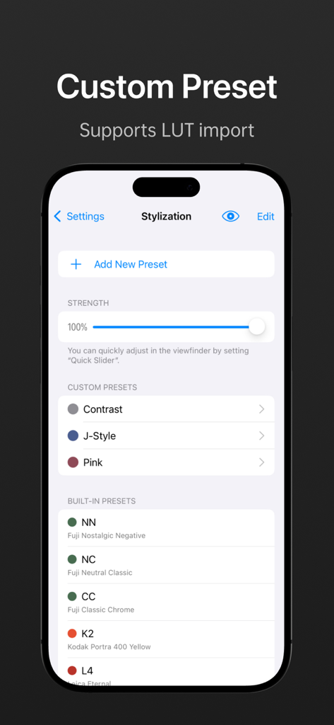 No Fusion-Powerful Pro Cam - No Fusion Pro Cam stylization interface with custom presets and film simulations