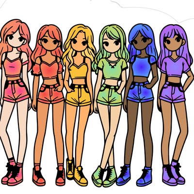 a group of girls wearing crop tops and shorts