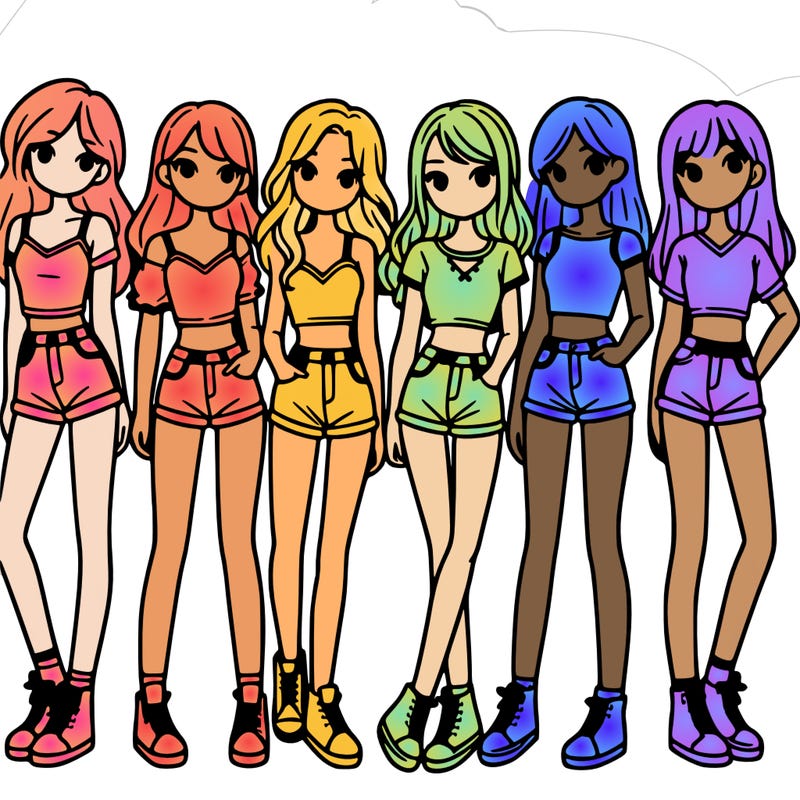 a group of girls wearing crop tops and shorts