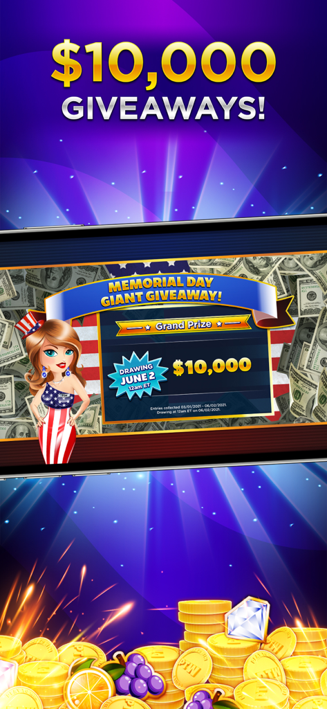 10000ドルの現金プレゼントをフィーチャーしたPlay To Winアプリのプロモーション画面