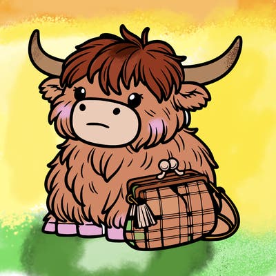 highland cow in a purse