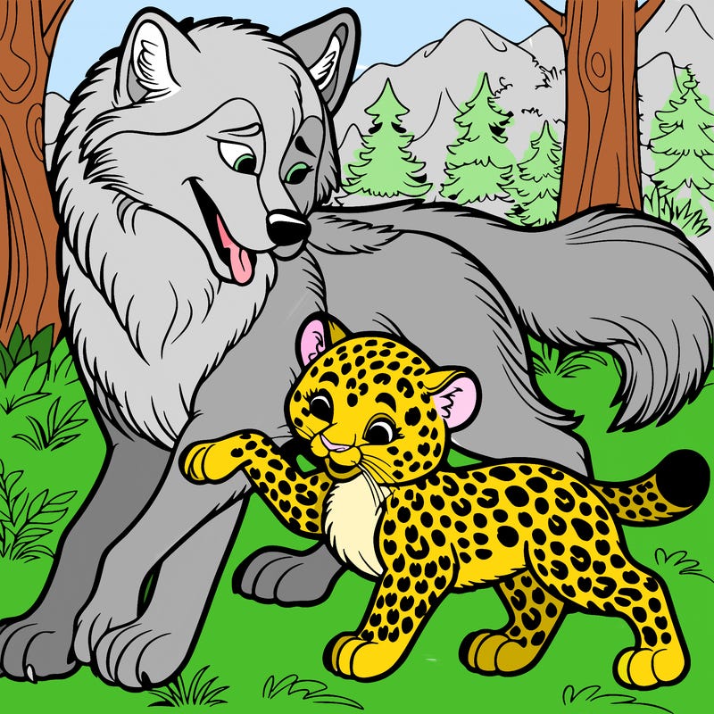 wolf and leopard playing together