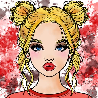 realistic girl with two buns in hair and lips