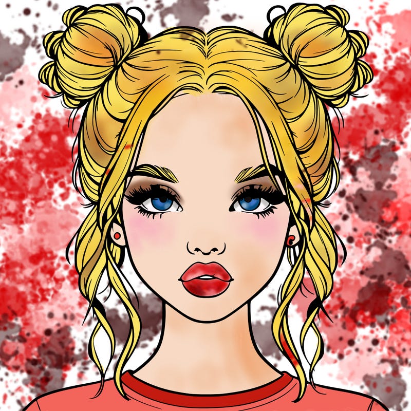 realistic girl with two buns in hair and lips