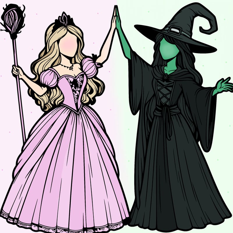 detailed realistic split of a princess and a witch