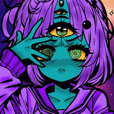 manga character girl looking in pain and her having a third eye