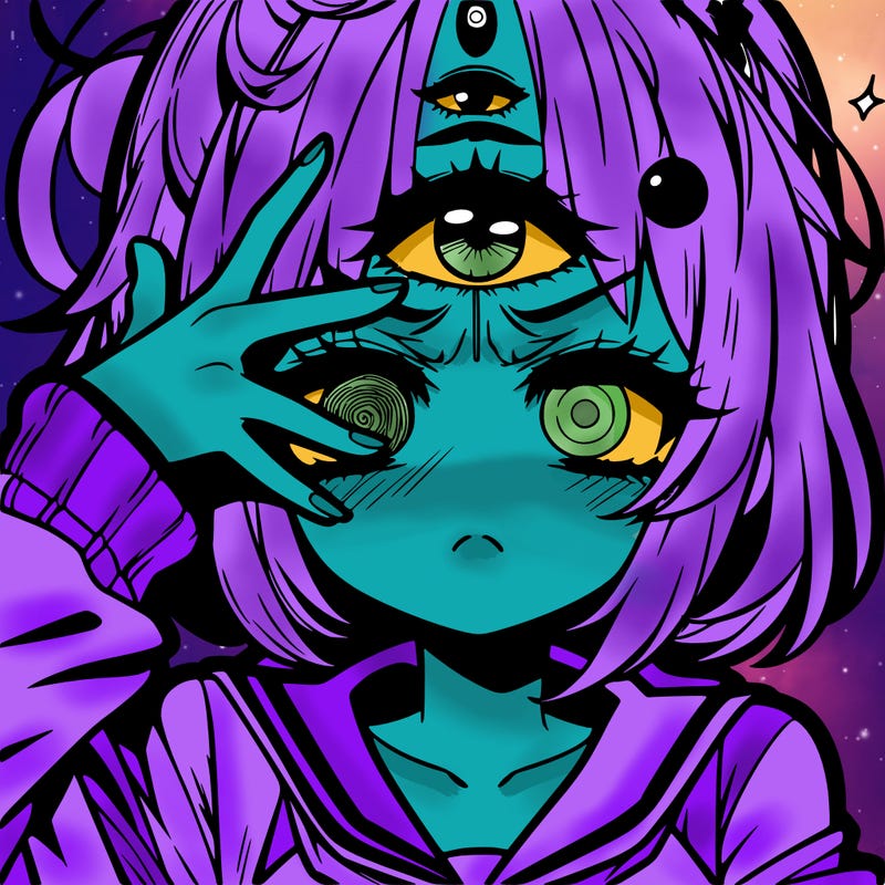 manga character girl looking in pain and her having a third eye