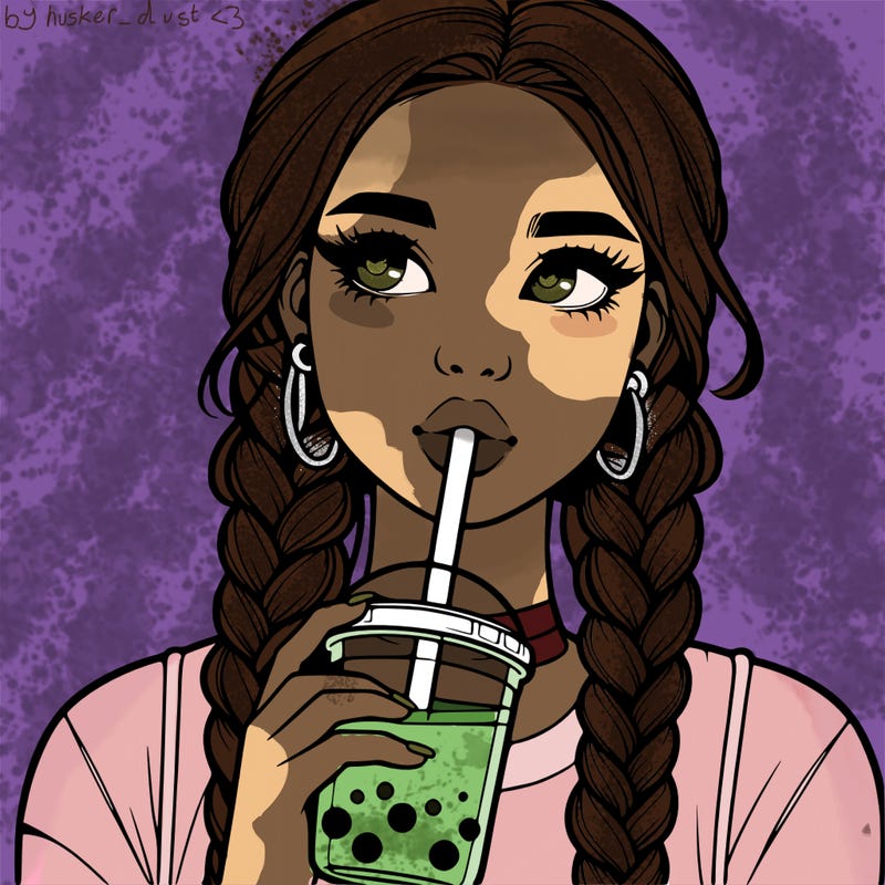 realistic girl with braided hair drinking boba