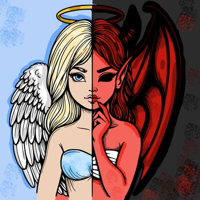 realistic angel half demon