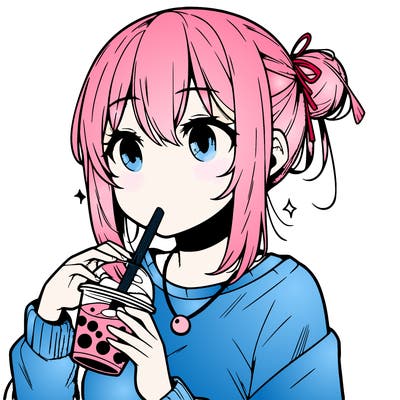 manga character drinking boba