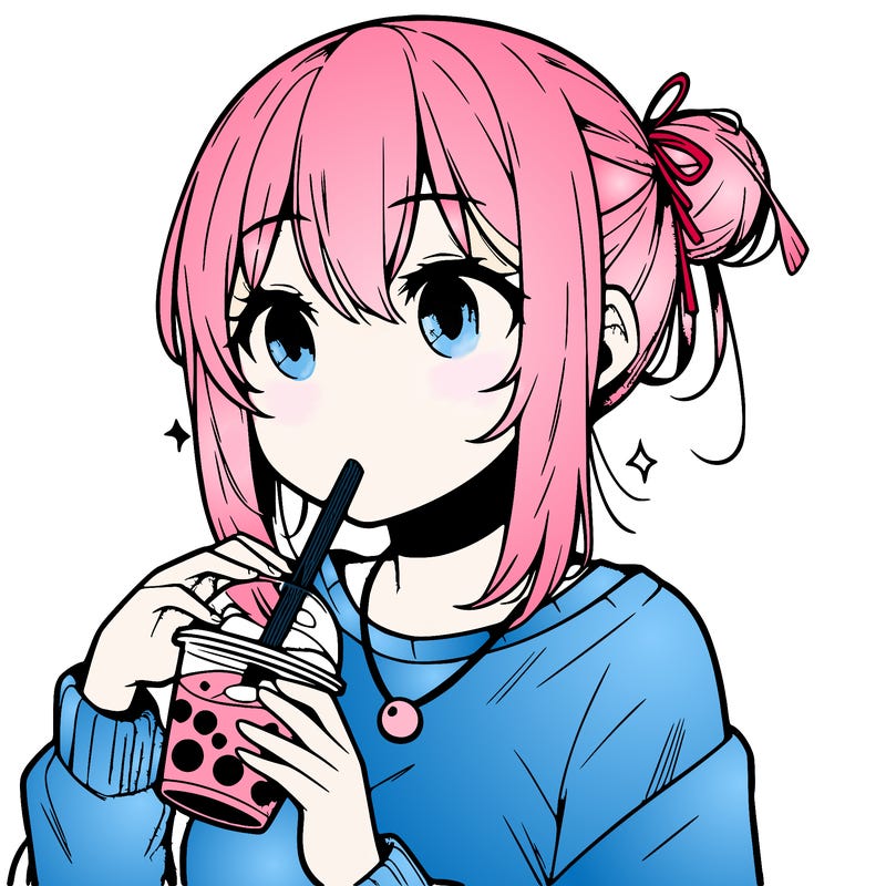 manga character drinking boba