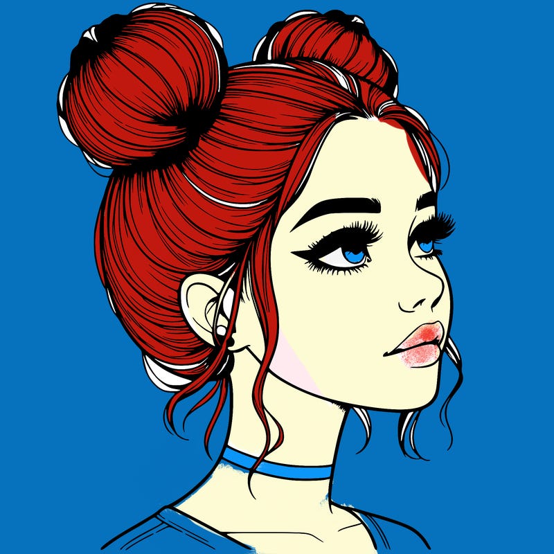 realistic girl with buns on the top of her head