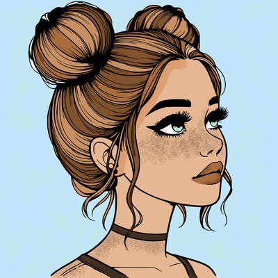realistic girl with buns on the top of her head