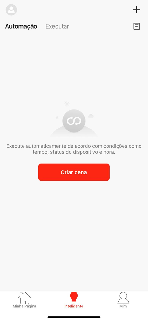 Neo Avant - Tela de automação do aplicativo Neo Avant com um botão para criar uma nova cena.