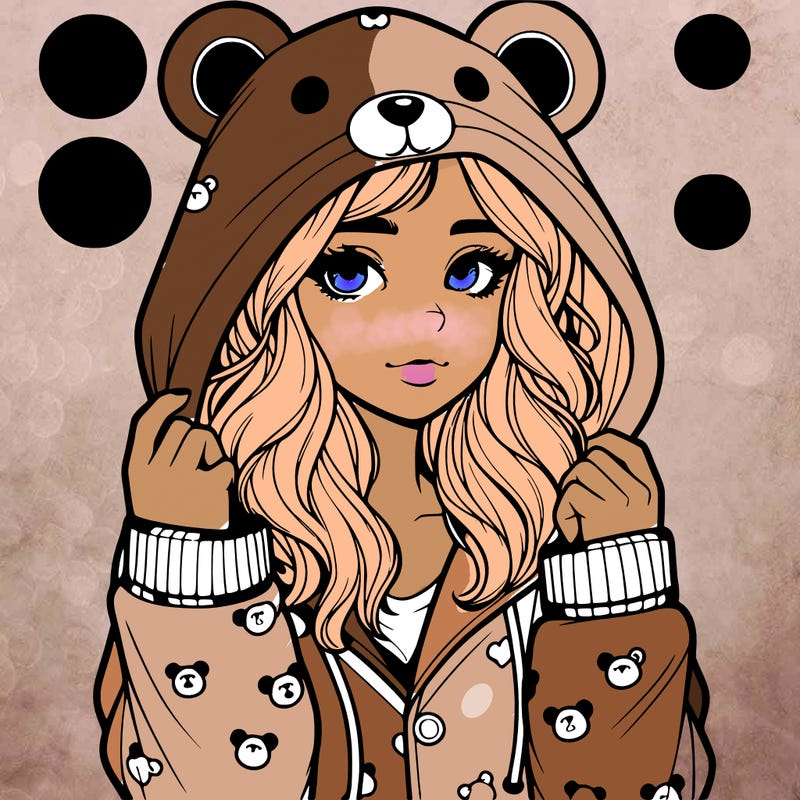 realistic girl in a animal pjs hoodie