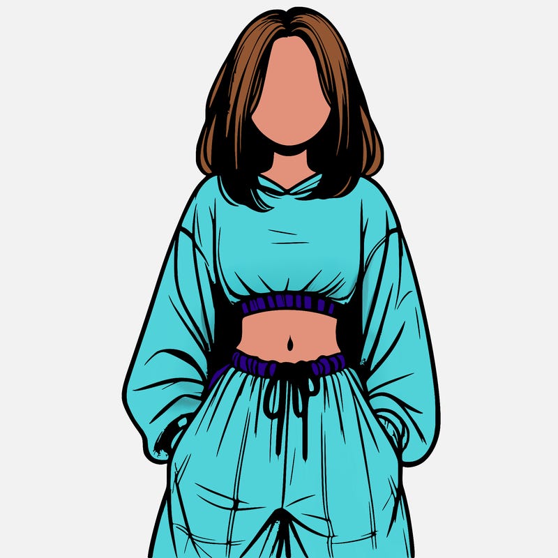 realistic girl faceless with baggy pants and a crop top