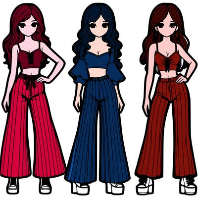 girls with flare pants and crop tops realistic