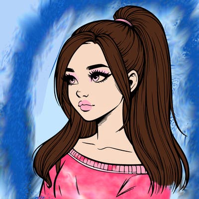 realistic girl with a high ponytail