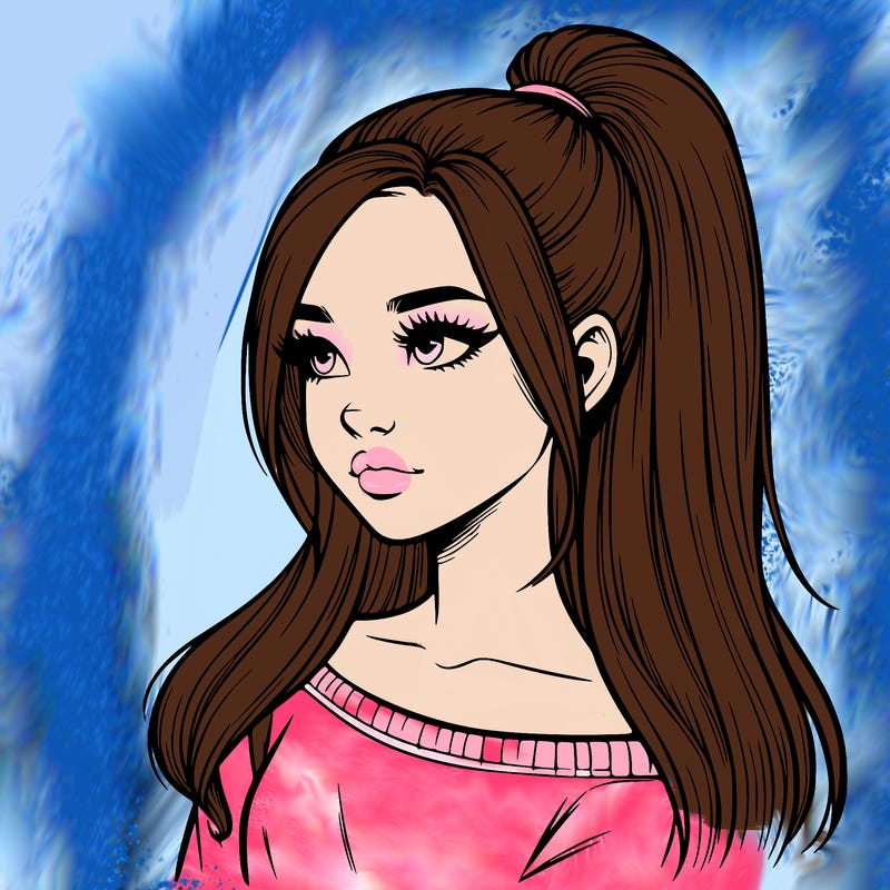 realistic girl with a high ponytail