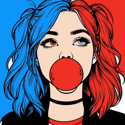 realististic girl blowing bubble -gum