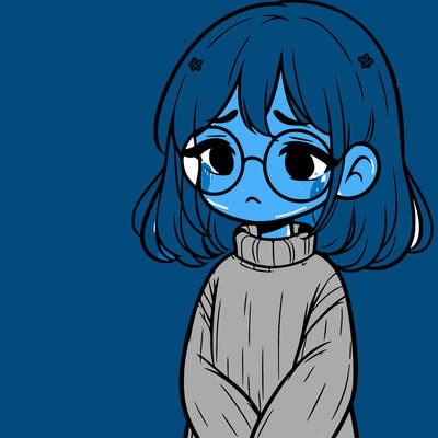 sad girl with glasses in a sweater
