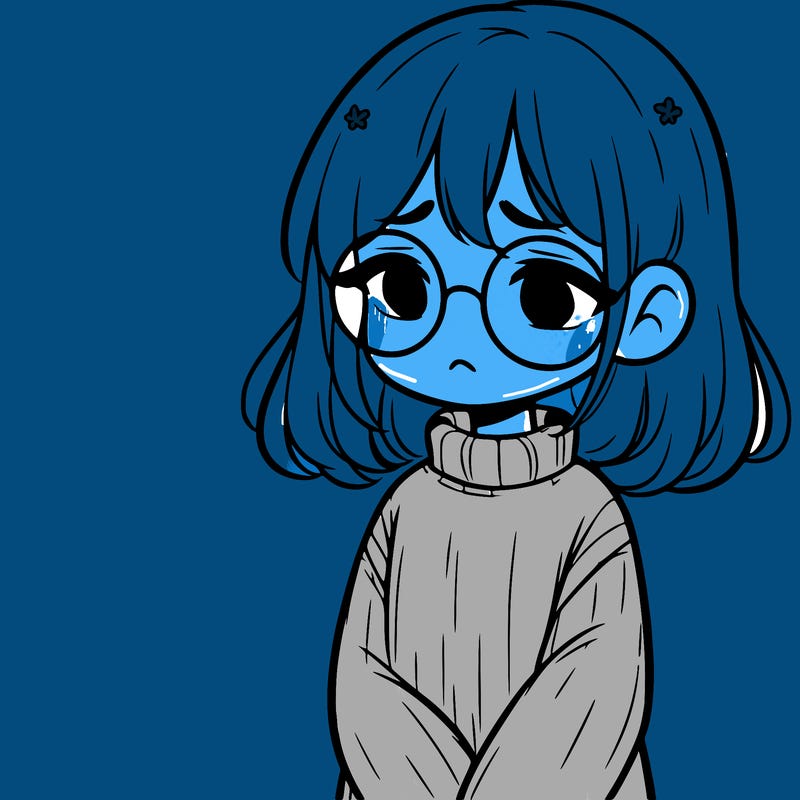 sad girl with glasses in a sweater