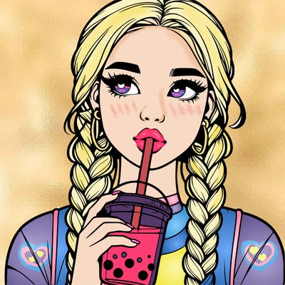 realistic girl with braided hair drinking boba