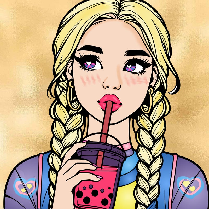 realistic girl with braided hair drinking boba