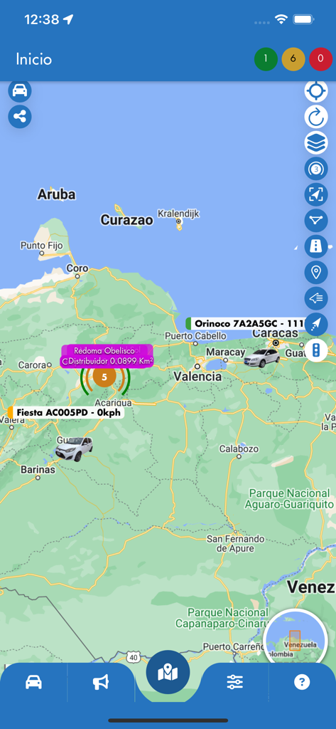Mapa de rastreo GPS en tiempo real que muestra la ubicación de los vehículos en la aplicación móvil Rastreo InterGPS.