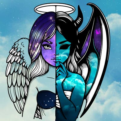 realistic angel half demon