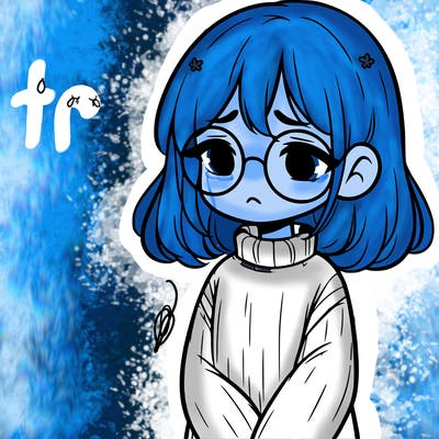 sad girl with glasses in a sweater