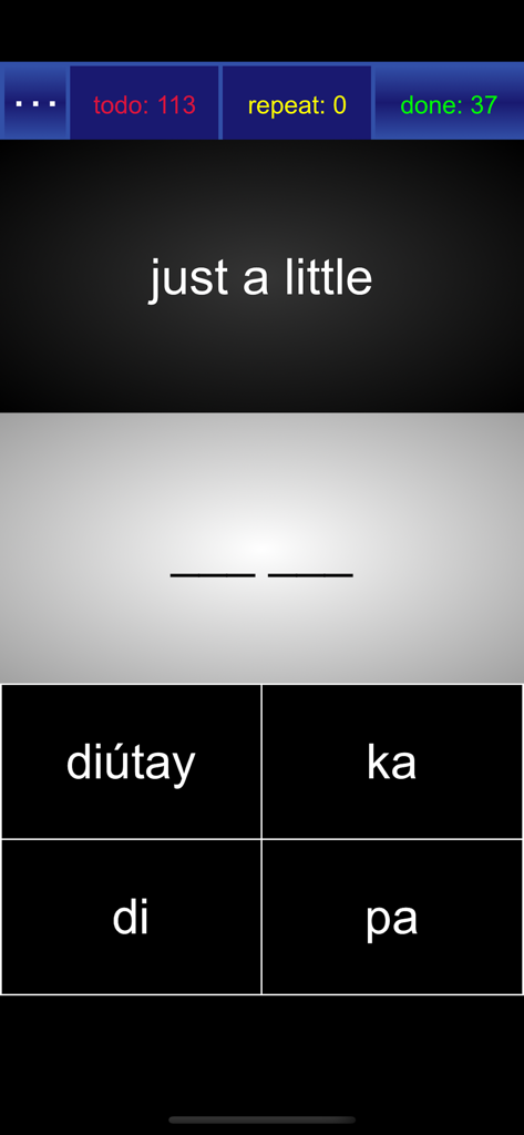 Speakin' Ilonggo - Ilonggo language learning app showing a sentence building exercise for the phrase just a little