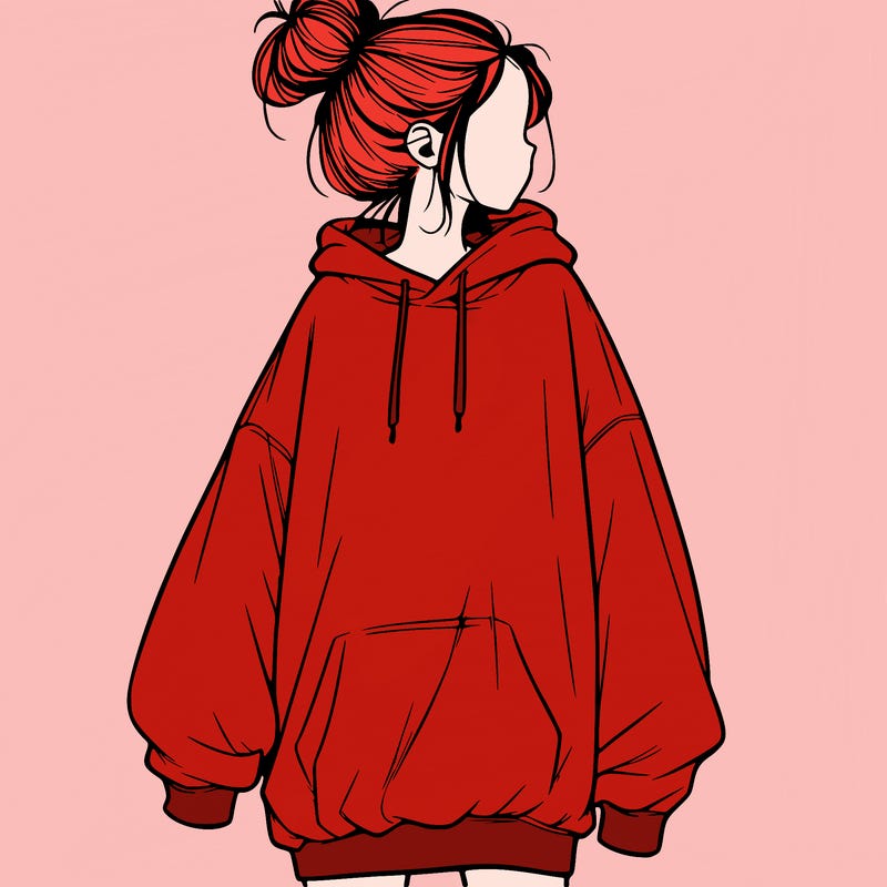 realistic girl with a oversized sweatshirt on and a bun